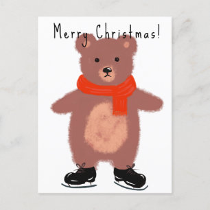 Cartes Pour Fêtes Annuelles Ours drôle sur les patins d'hiver
