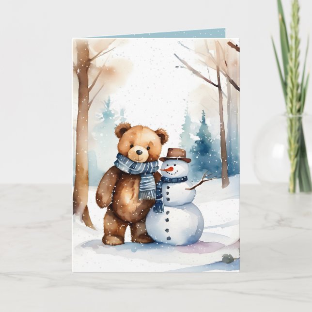 Cartes Pour Fêtes Annuelles Ours En Jouet De Noël Et Snowman (Devant)