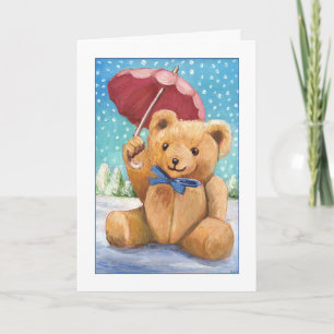 Cartes Pour Fêtes Annuelles Ours en peluche avec Parasol Noël
