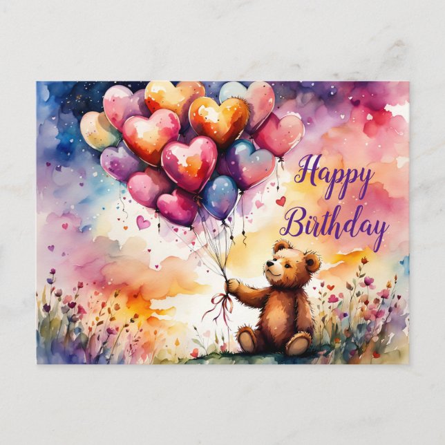 Cartes Pour Fêtes Annuelles Ours en peluche d'anniversaire avec ballons en for (Devant)