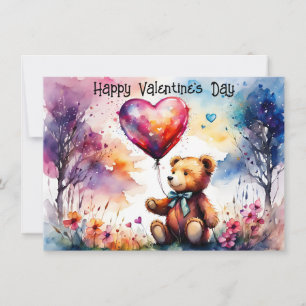 Cartes Pour Fêtes Annuelles Ours en peluche de la Saint-Valentin avec ballon e