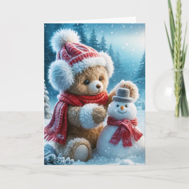 Cartes Pour Fêtes Annuelles Ours en peluche de Noël Construire un bonhomme de  (Devant)