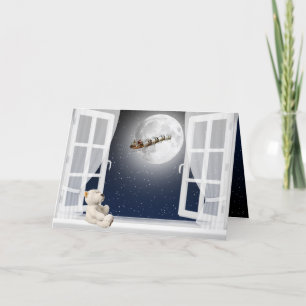 Cartes Pour Fêtes Annuelles Ours en peluche de Noël dans la fenêtre
