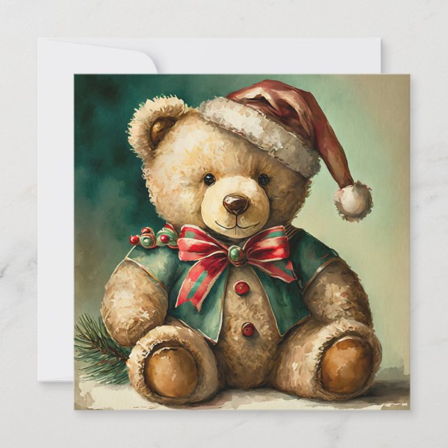 Cartes Pour Fêtes Annuelles Ours en peluche de Noël Vintage (Devant)