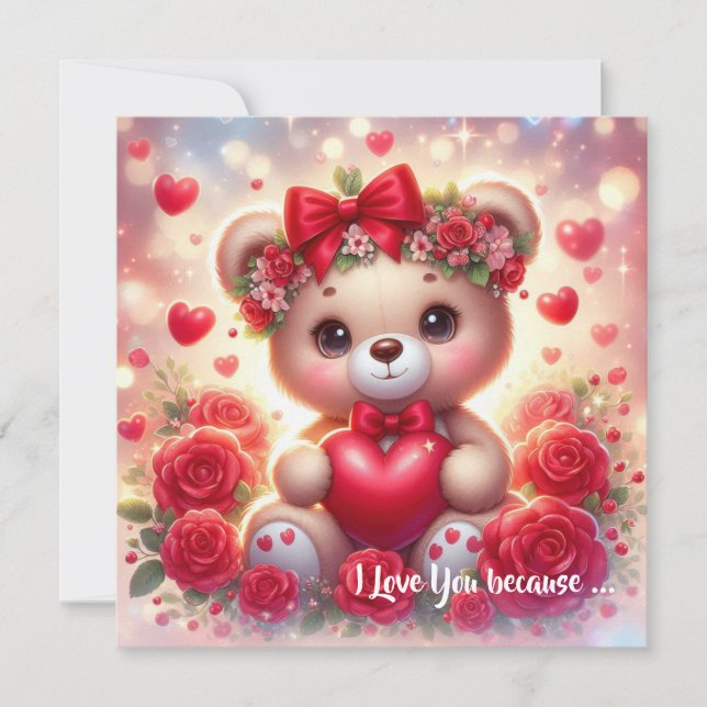 Cartes Pour Fêtes Annuelles Ours en peluche mignon Valentine au coeur rouge (Devant)