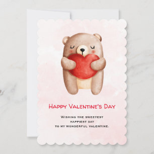 Cartes Pour Fêtes Annuelles Ours en peluche mignonne portant un coeur rouge Sa