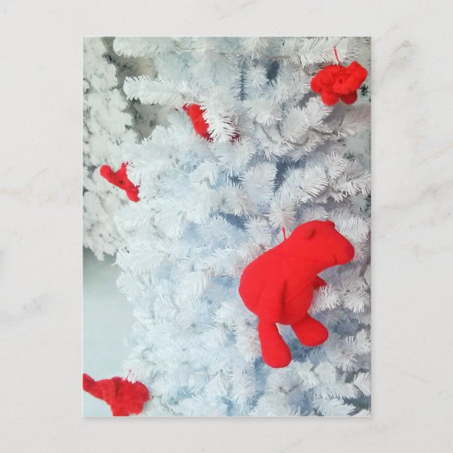 Cartes Pour Fêtes Annuelles Ours en peluche rouge dans l'arbre de Noël (Devant)