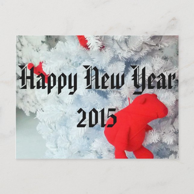 Cartes Pour Fêtes Annuelles Ours en peluche rouge dans l'arbre de Noël (Devant)