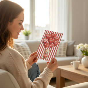 Cartes Pour Fêtes Annuelles ours en peluche rouge rayé personnalisé pour la Sa