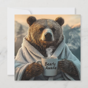 Cartes Pour Fêtes Annuelles Ours en robe tenant de la Mug de café