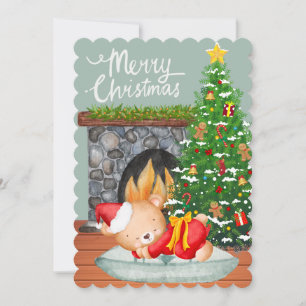 Cartes Pour Fêtes Annuelles Ours endormi costume de Père Noël arbre de Noël ch