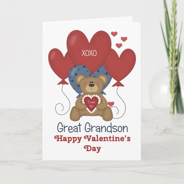 Cartes Pour Fêtes Annuelles Ours et ballons Great Grandson Valentine (Devant)