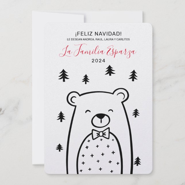 Cartes Pour Fêtes Annuelles Ours Feliz Navidad dans les Bois (Devant)
