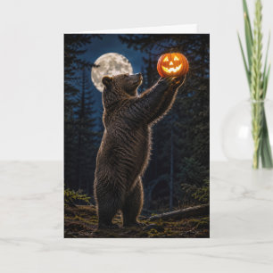 Cartes Pour Fêtes Annuelles Ours Grizzly d'Halloween avec citrouille-lanterne
