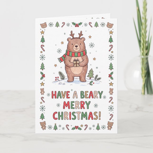 Cartes Pour Fêtes Annuelles Ours mignon (Devant)