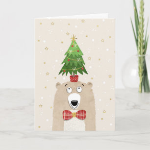 Cartes Pour Fêtes Annuelles Ours mignon de Noël avec un arbre de Noël sur la t