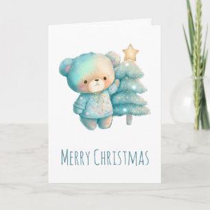 Cartes Pour Fêtes Annuelles Ours mignon et sapin de Noël