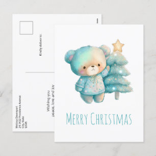 Cartes Pour Fêtes Annuelles Ours mignon et sapin de Noël