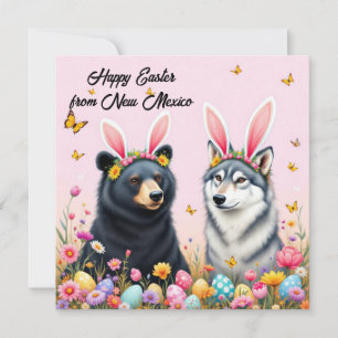 Cartes Pour Fêtes Annuelles Ours noir et loup gris avec oreilles de lapin