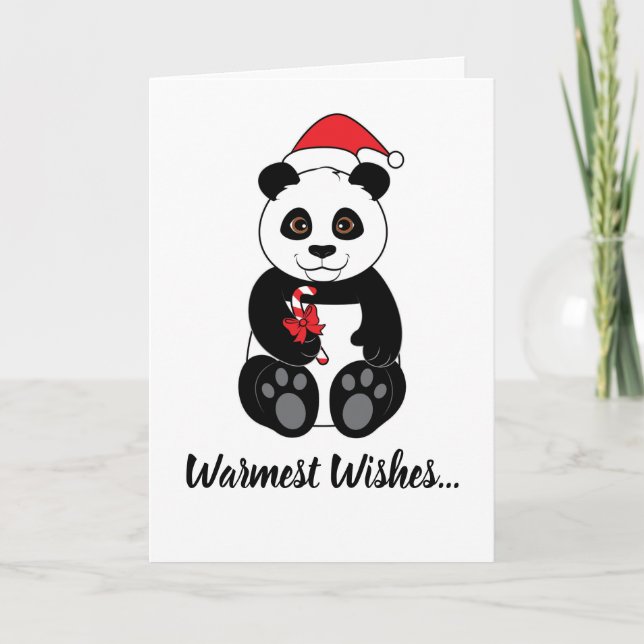 Cartes Pour Fêtes Annuelles Ours Panda mangeant un Cane de Noël à Noël (Devant)