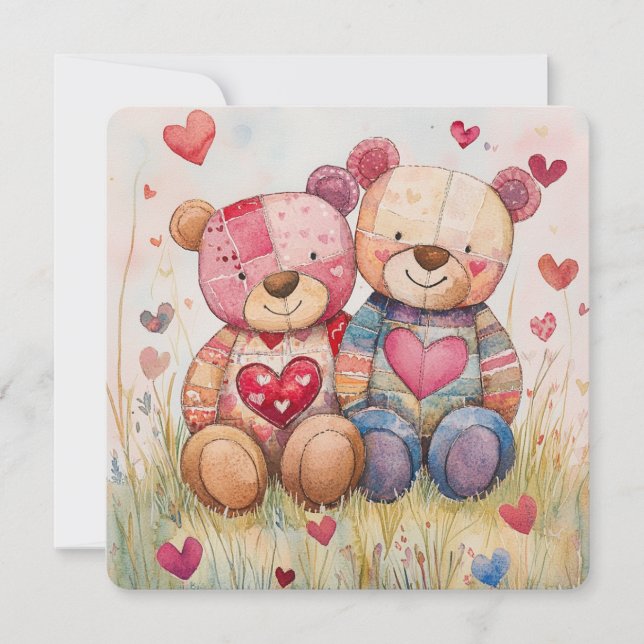 Cartes Pour Fêtes Annuelles Ours Patchwork de la Saint-Valentin (Devant)