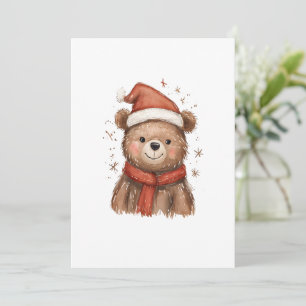 Cartes Pour Fêtes Annuelles Ours Père Noël fantaisiste avec écharpe rouge