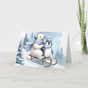 Cartes Pour Fêtes Annuelles Ours pingouin et polaire sur un traîneau