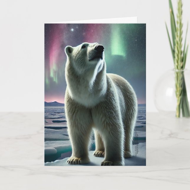 Cartes Pour Fêtes Annuelles Ours polaire arctique Aurora Borealis Lumières nor (Devant)