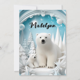 Cartes Pour Fêtes Annuelles Ours polaire avec Cub Océan Arctique Blanc Joyeux