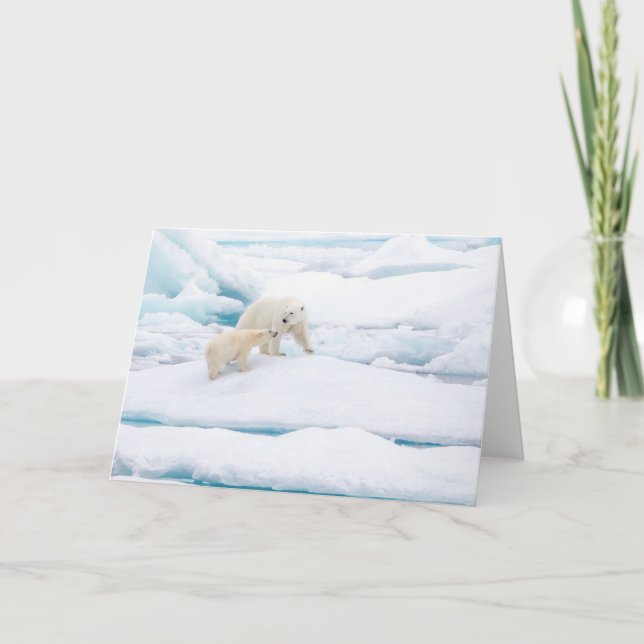Cartes Pour Fêtes Annuelles Ours polaire avec petit (Devant)