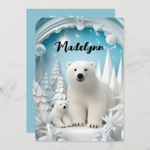 Cartes Pour Fêtes Annuelles Ours polaire avec petit Océan Arctique Hiver blanc