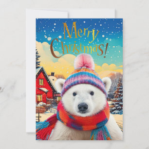 Cartes Pour Fêtes Annuelles Ours polaire chapeau et écharpe de Père Noël 