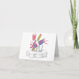 Cartes Pour Fêtes Annuelles Ours polaire de dessin animé mignon avec des cadea