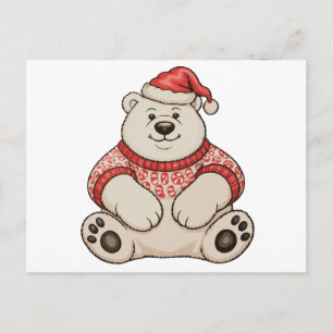 Cartes Pour Fêtes Annuelles Ours polaire de Noël Chapeau du Père Noël Xmas Sai