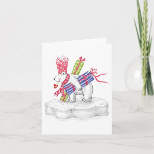 Cartes Pour Fêtes Annuelles Ours polaire en caricature mignonne avec cadeaux d