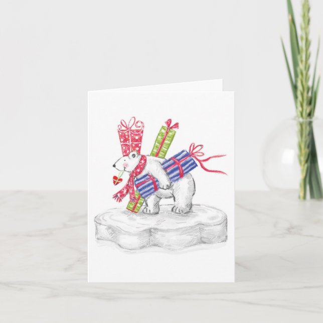 Cartes Pour Fêtes Annuelles Ours polaire en caricature mignonne avec cadeaux d (Devant)