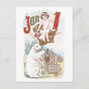 Cartes Pour Fêtes Annuelles Ours polaire et bébé Nouvel An Vintage