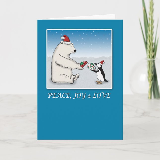 Cartes Pour Fêtes Annuelles Ours polaire mignon et pingouin Noël (Devant)