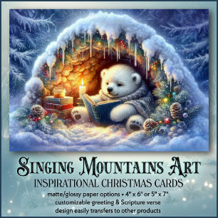 Cartes Pour Fêtes Annuelles Ours polaire mignon Lecture Bible KJV Verset Noël