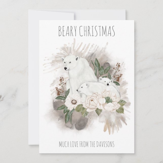 Cartes Pour Fêtes Annuelles Ours polaires Béary Nom de Noël Blanc (Devant)