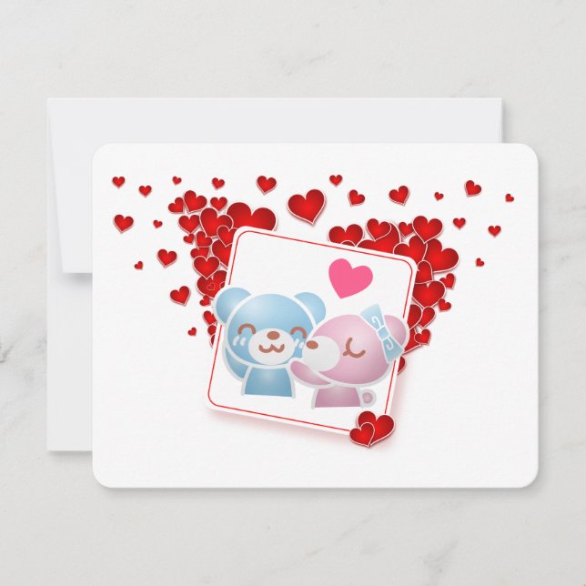 Cartes Pour Fêtes Annuelles Ours qui s'embrassent avec des cœurs d'amour (Devant)
