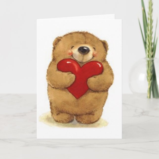 Cartes Pour Fêtes Annuelles Ours tenant le coeur - Valentine (Devant)