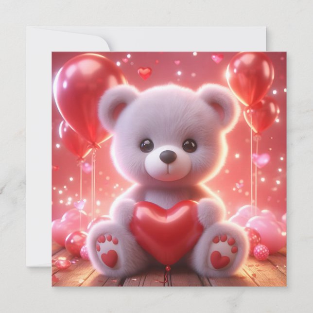 Cartes Pour Fêtes Annuelles ours tenant un cœur pour la Saint-Valentin (Devant)