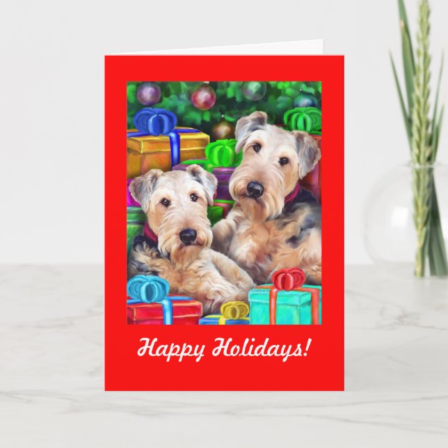 Cartes Pour Fêtes Annuelles Ouverture de Noël Airedale (Devant)