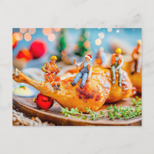 Cartes Pour Fêtes Annuelles ouvriers miniatures avec bâton de poule de Noël
