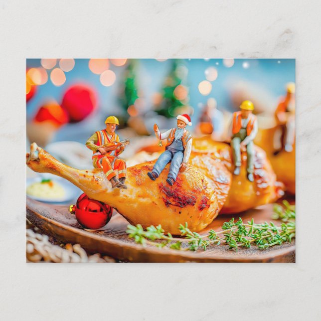 Cartes Pour Fêtes Annuelles ouvriers miniatures avec bâton de poule de Noël (Devant)