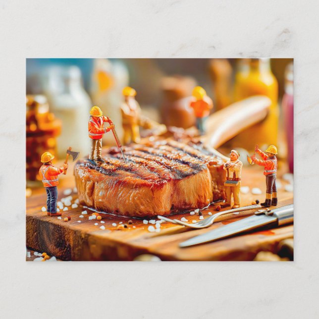 Cartes Pour Fêtes Annuelles ouvriers miniatures cuisine boeuf juteux steak (Devant)