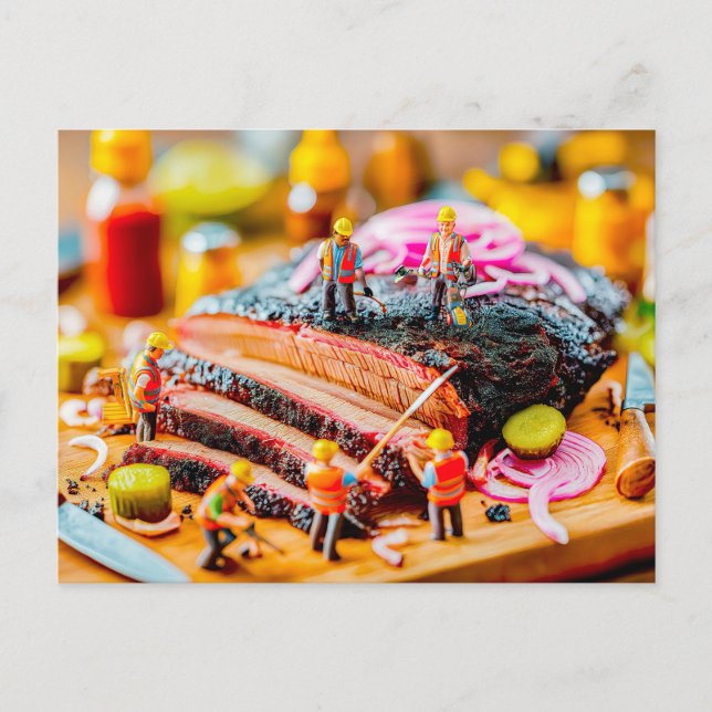 Cartes Pour Fêtes Annuelles ouvriers miniatures grillant le steak de thon (Devant)