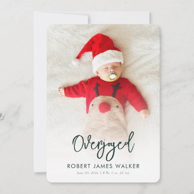 Cartes Pour Fêtes Annuelles Overjoyed Christmas Baby Photo Birth Announcement (Devant)