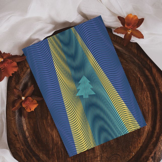 Cartes Pour Fêtes Annuelles OVNI Tree Abduction Blue Green Yellow (Créateur téléchargé)